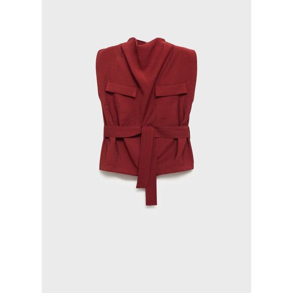 MANGO Blouse With Draped Neck And Belt - Size 8 Red - Picture 1 of 8